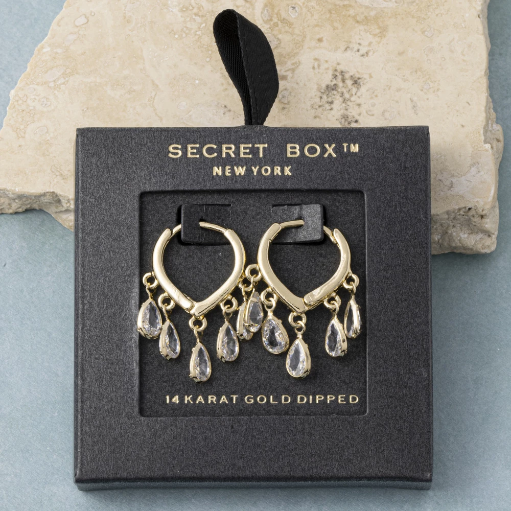 14K Gold Dipped Teardrop Fringe Heart Hoop Earrings