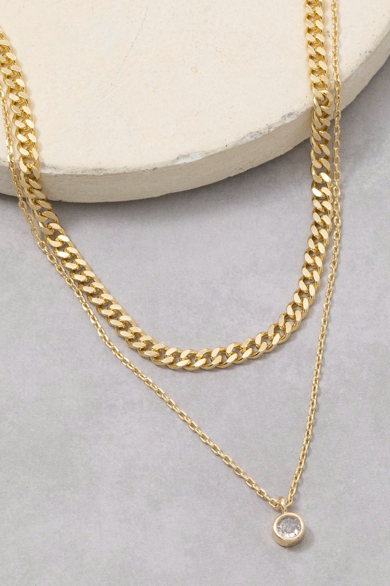 Secret Box Gold Dipped Layered Chain Cz Charm Necklace
