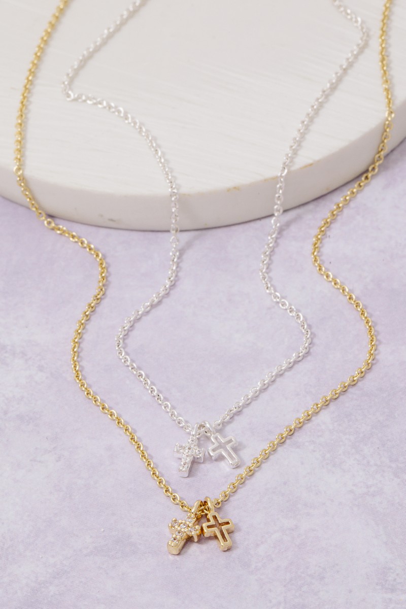 Secret Box Gold Dipped Cz Cross Pendant Necklace