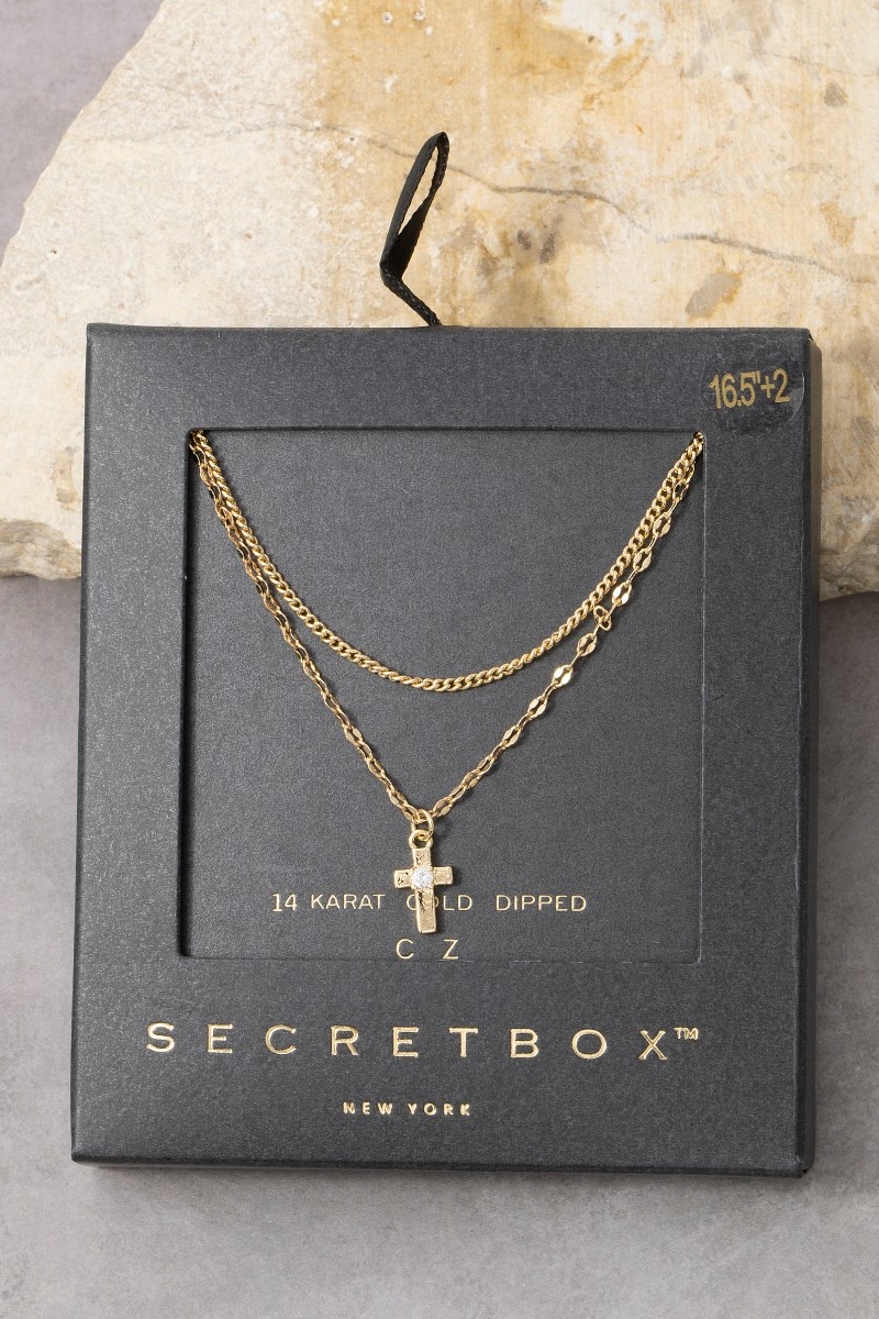 14K Gold Dipped Cz Cross Layered Necklace