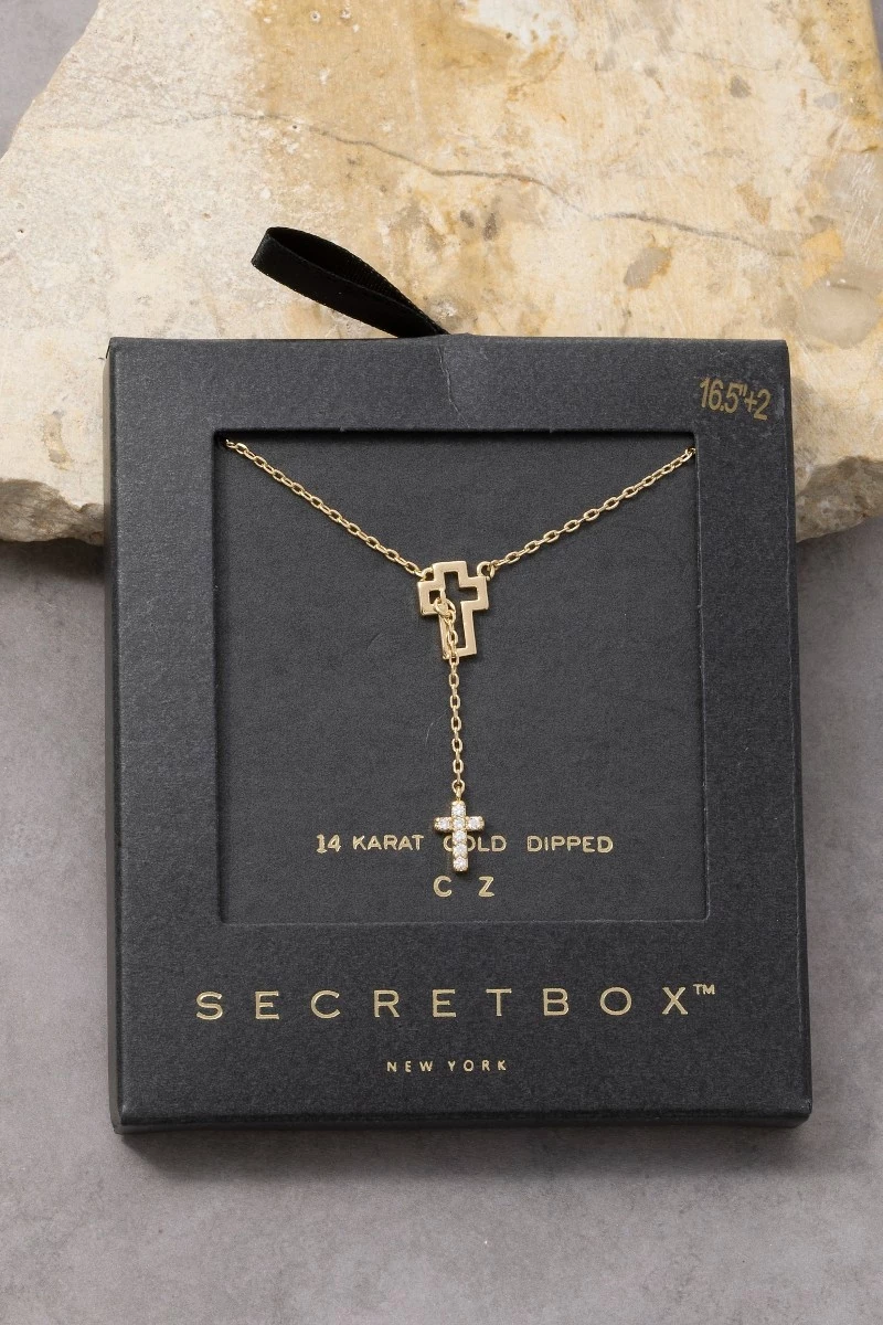 Sterling Silver Dipped Cz Double Cross Y Necklace