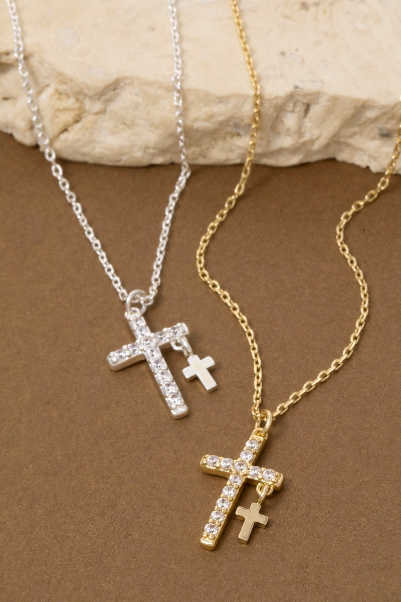Secret Box Gold Dipped Cz Cross Pendant Necklace
