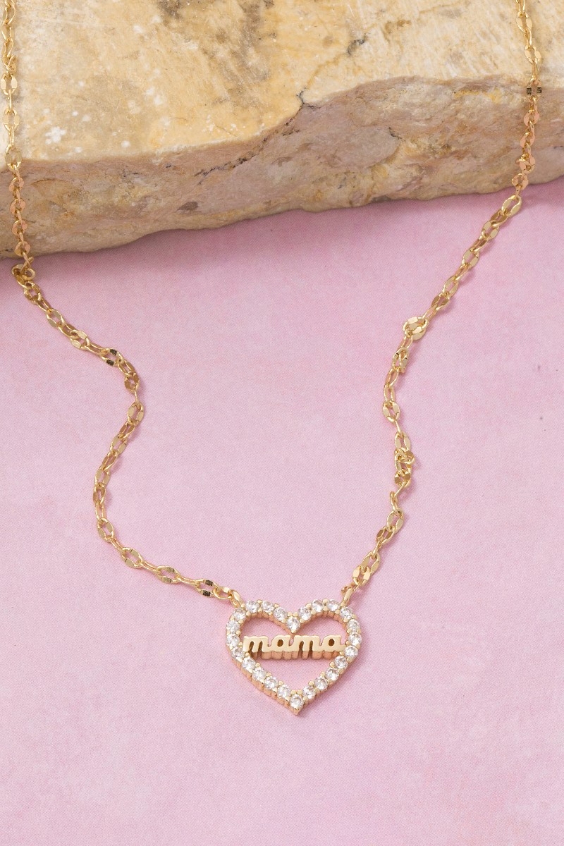 14K Gold Dipped Cz Mama Heart Necklace