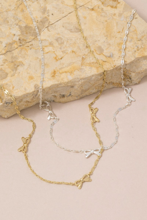 14K Gold Dipped Triple Bow Station Necklace