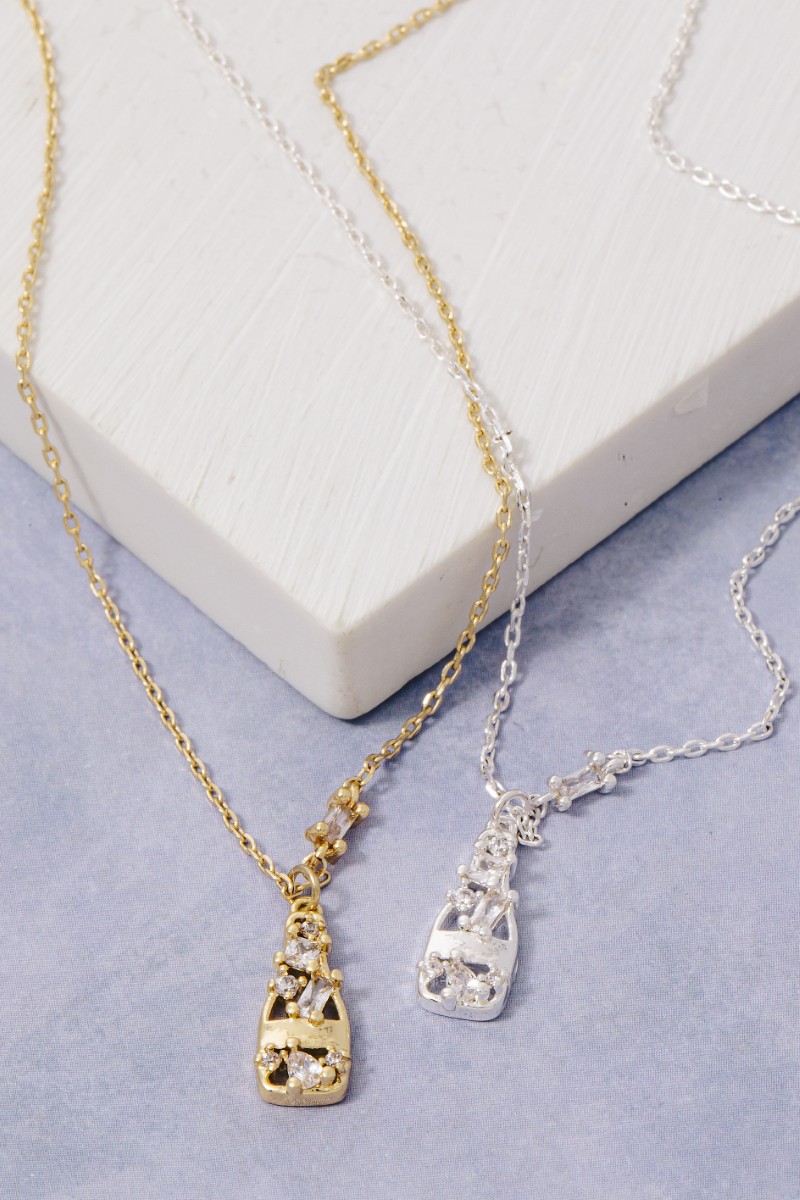 Secret Box Gold Dipped Cz Champagne Pendant Necklace