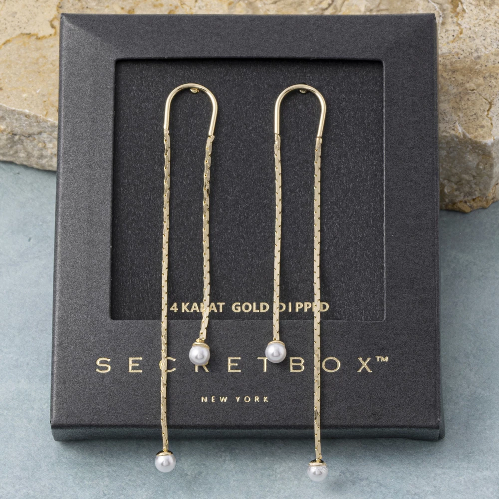 14K Gold Dipped Pearl Threader Drop Earrings