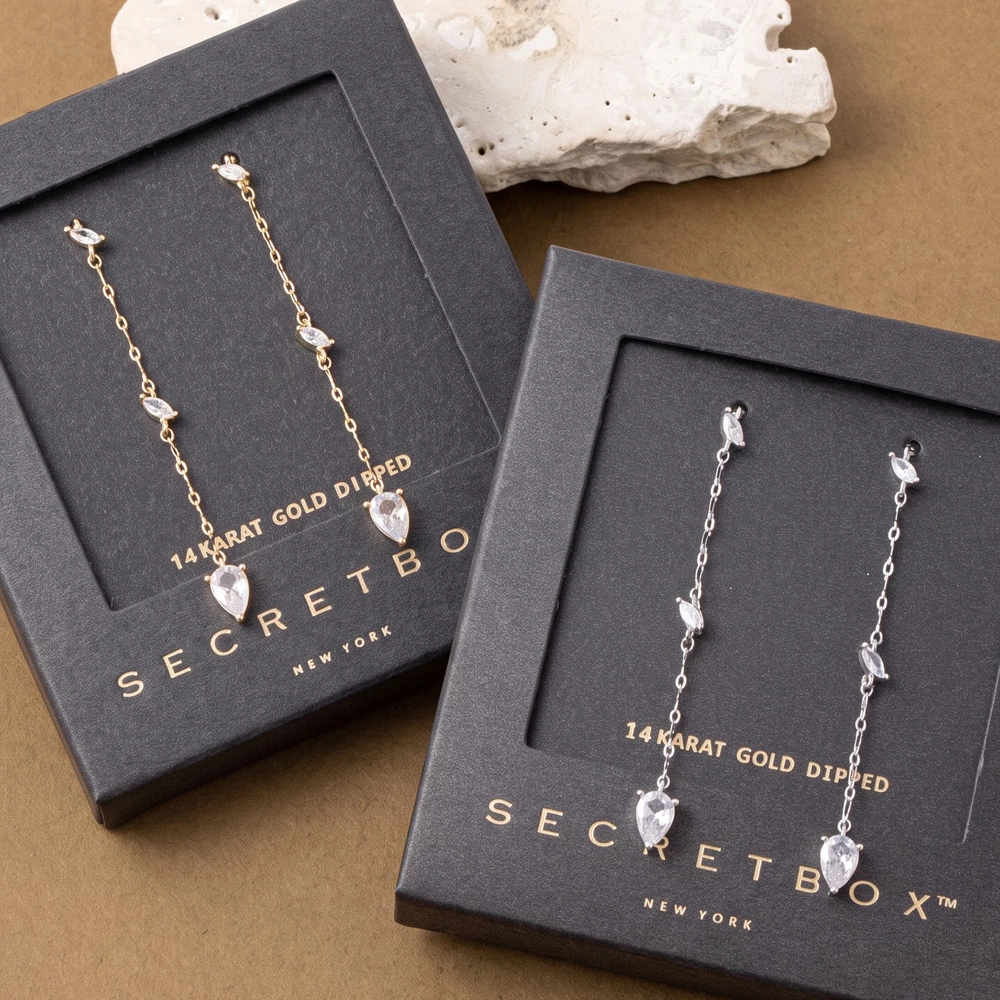 Cz Station Chain Threader Drop Earrings