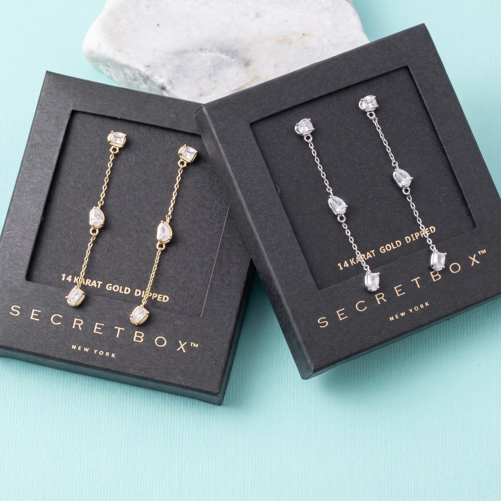 Multi Shape Cz Bezel Station Drop Earrings