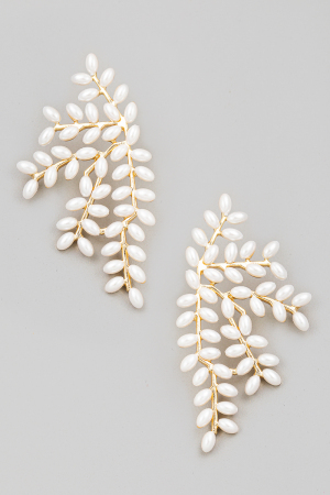 Pearl Bead Vine Leaf Earrings