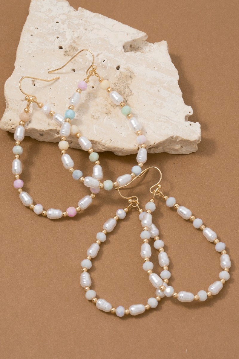 Pearl And Faceted Beaded Tear Dangle Earrings