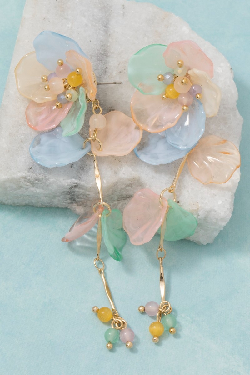 Tiered Colorful Acrylic Flower Petals Dangle Earrings