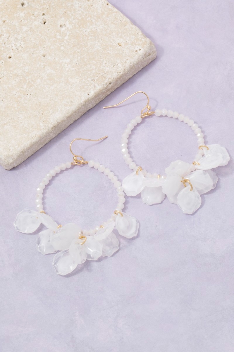 Acrylic Petals Faceted Beaded Dangle Hoop Earrings