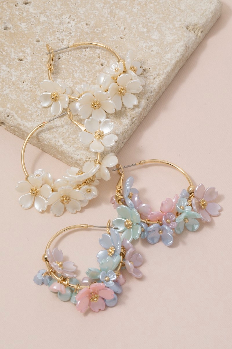 Colorful Acrylic Cluster Flowers Hoop Earrings