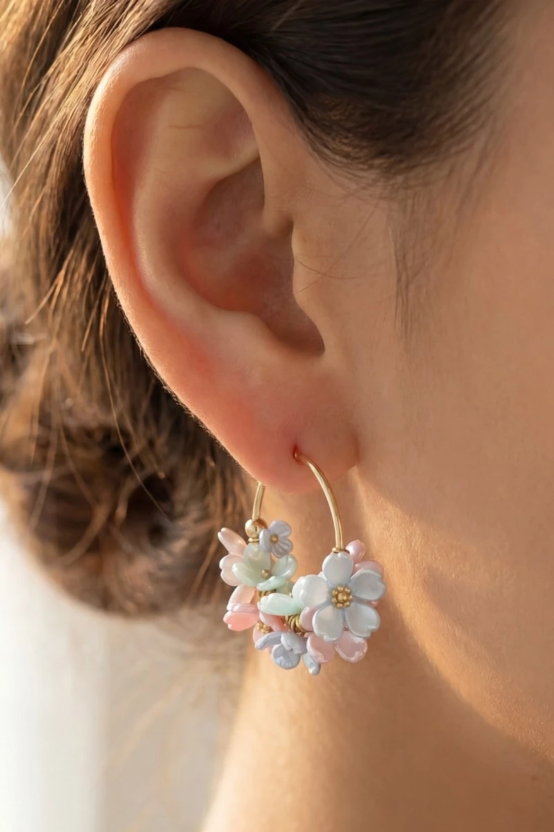 Colorful Acrylic Cluster Flowers Hoop Earrings