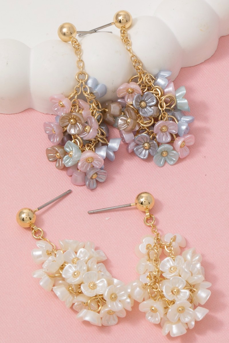 Mini Colorful Acrylic Cluster Flowers Dangle Chain Earrings