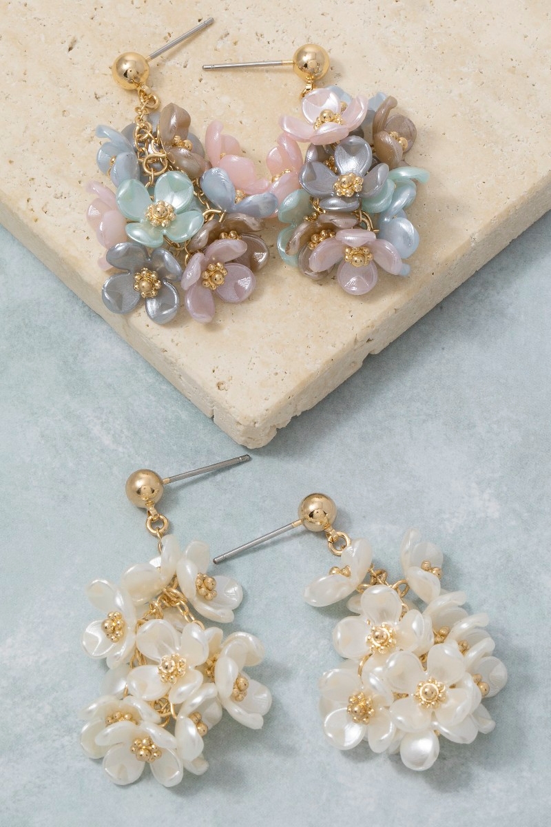 Colorful Acrylic Cluster Flowers Dangle Chain Earrings