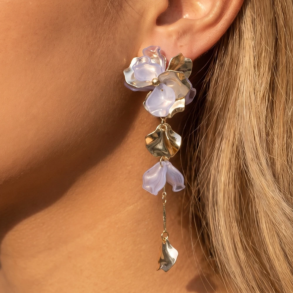 Floral Petal Drop Dangle Earrings