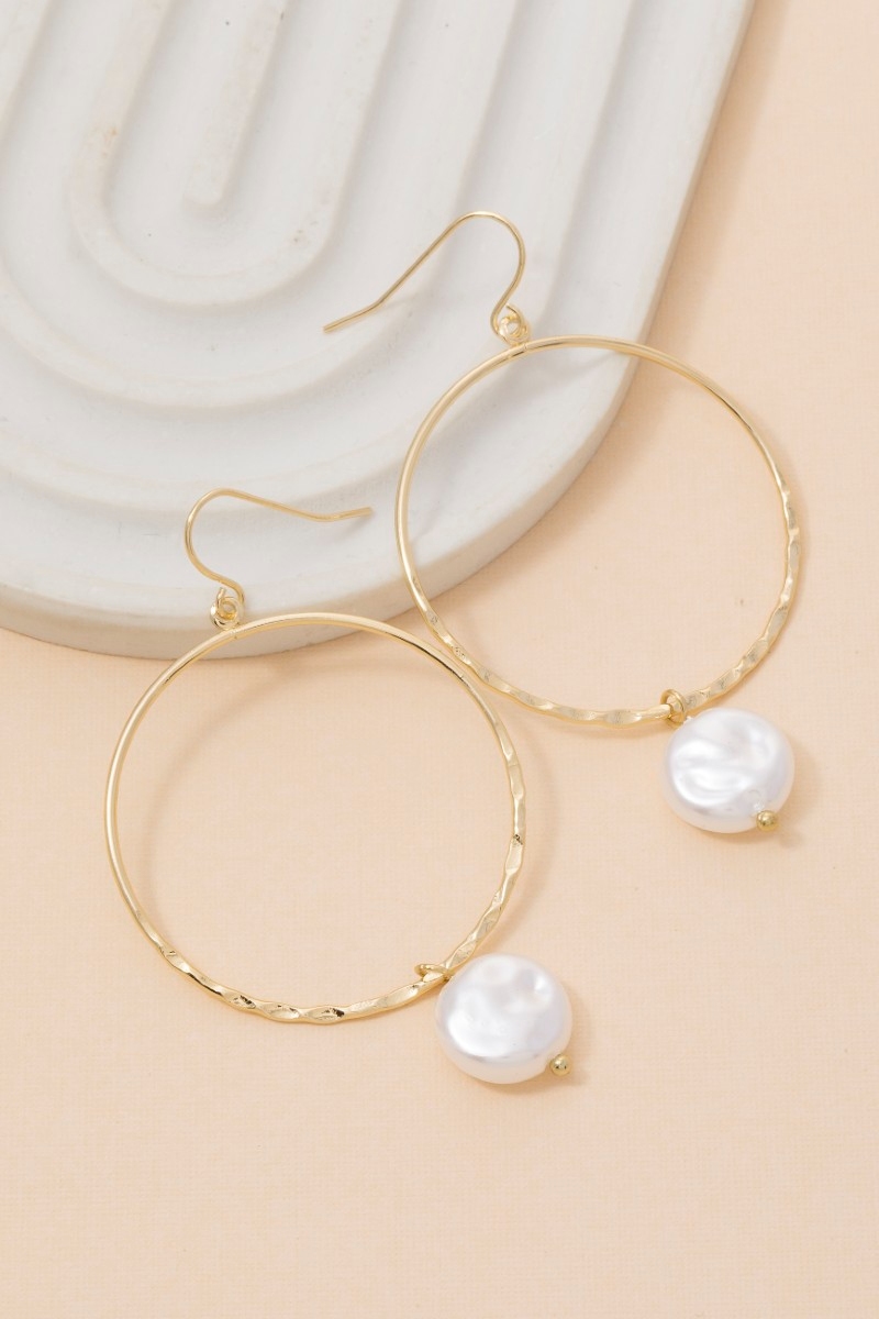 Pearl Bead Hoop Dangle Earrings
