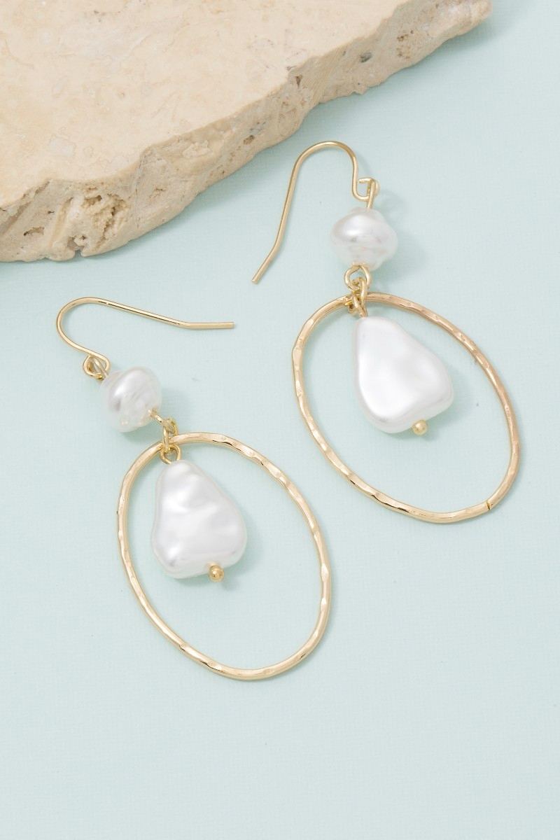 Pearl Beads Oval Dangle Earrings