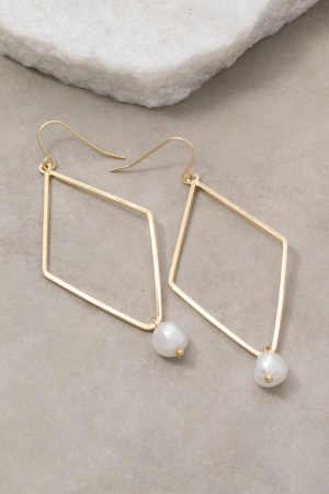 Pearl Bead Diamond Dangle Earrings