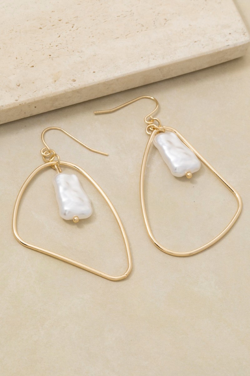 Pearl Bead Irregular Tear Dangle Earrings