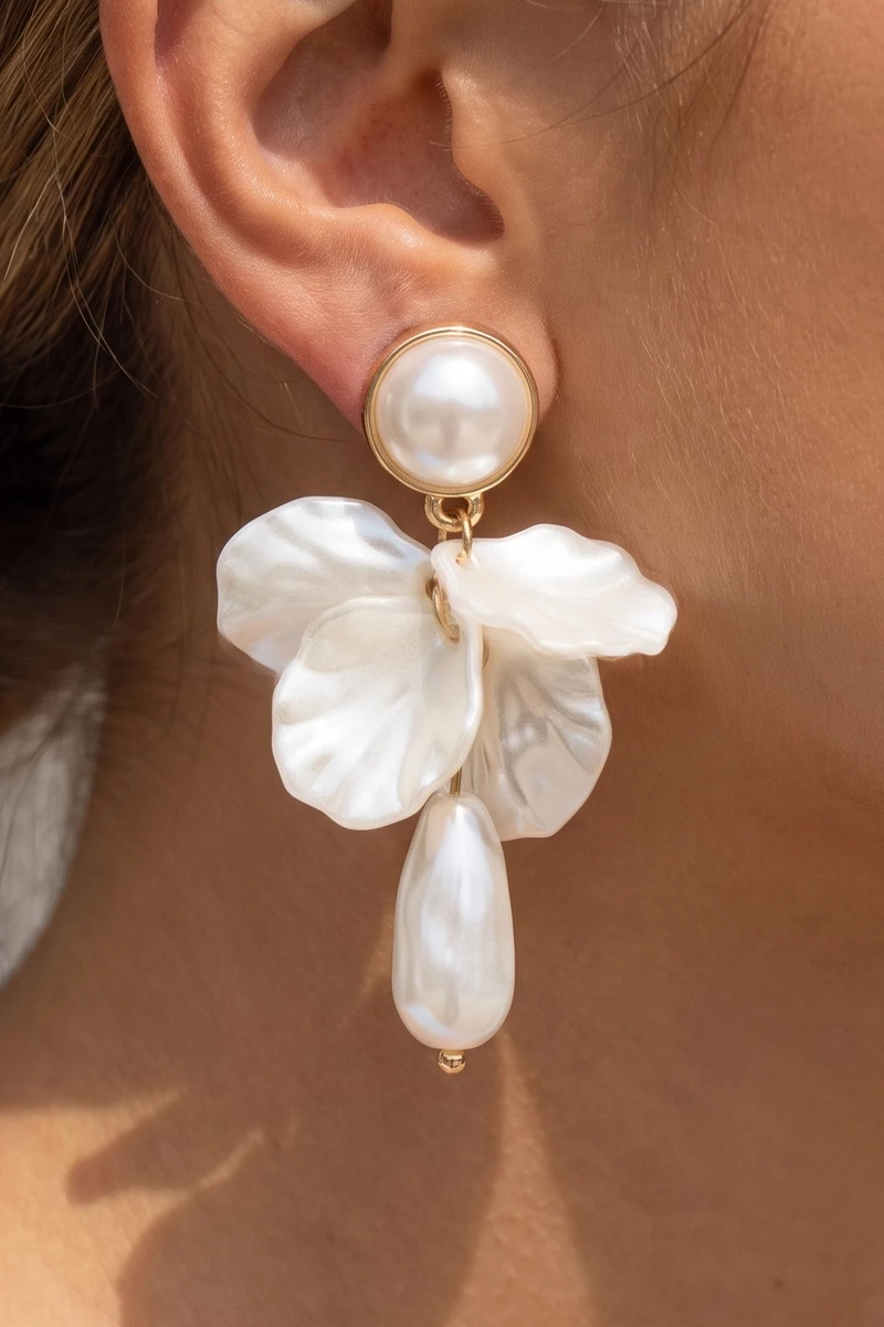 Pearl Petal Cluster Drop Earrings