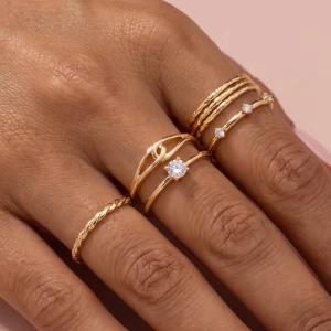 Five Piece Knot Solitaire Cz Stackable Ring Set