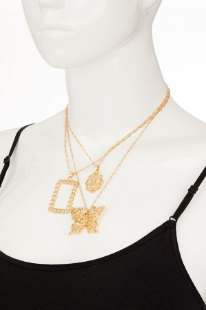 Layered Chain Assorted Butterfly Charm Necklace