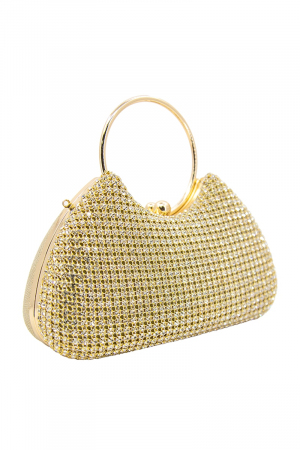 Golden Rhinestone Mesh And Hoop Handle Clutch Bag