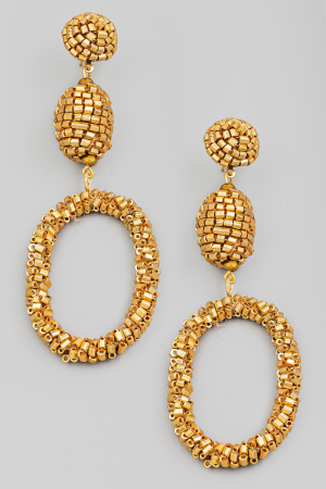 Seed Beaded Oval Cutout Drop Earrings