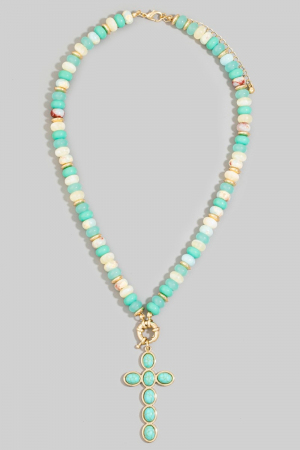 Semi Precious Stone Cross Pendant Necklace