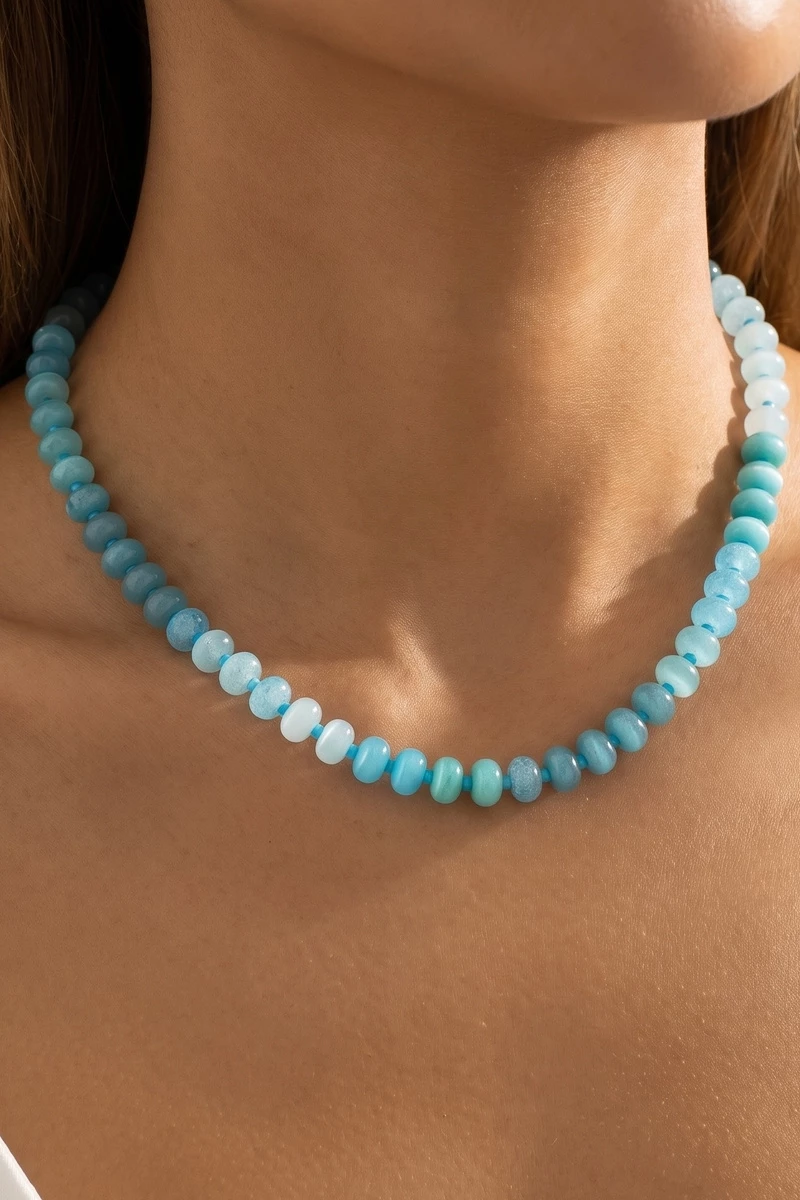 Semi Precious Stone Rondelle Bead Necklace