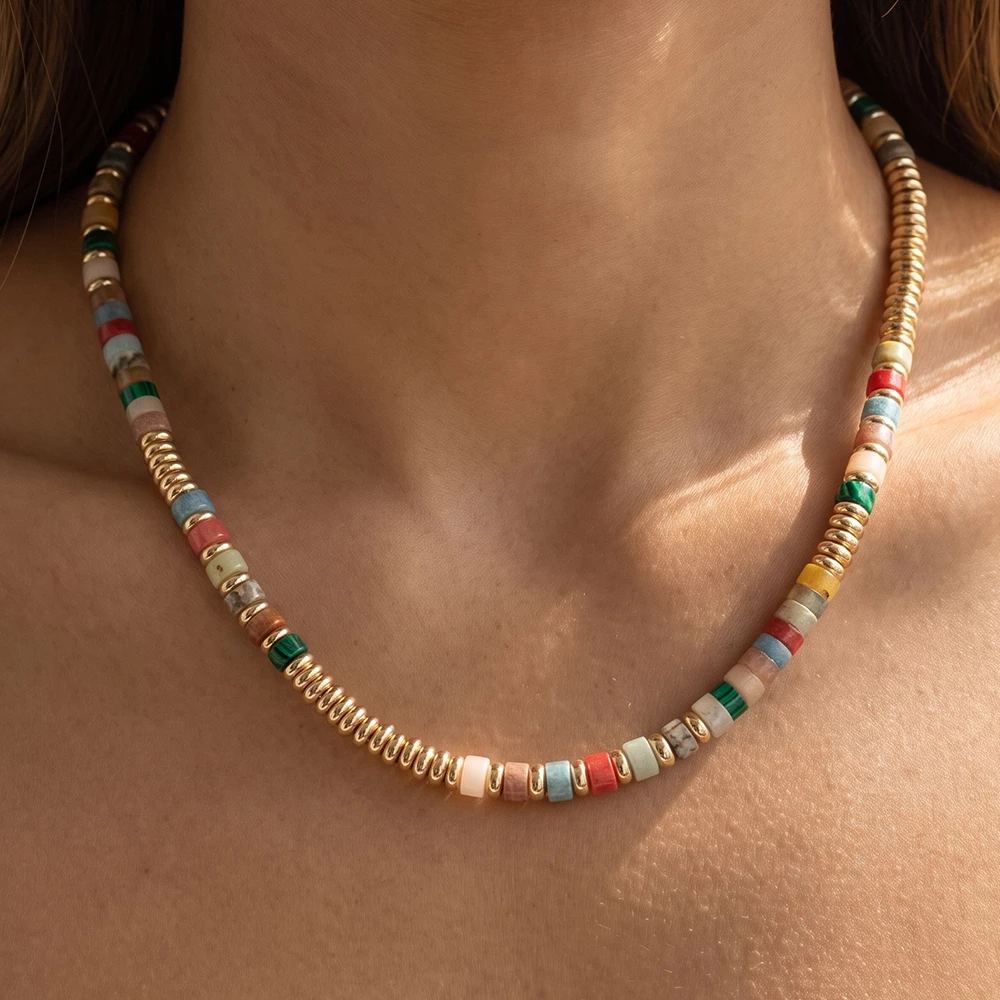 Semi Precious Stone And Heishi Disc Bead Necklace