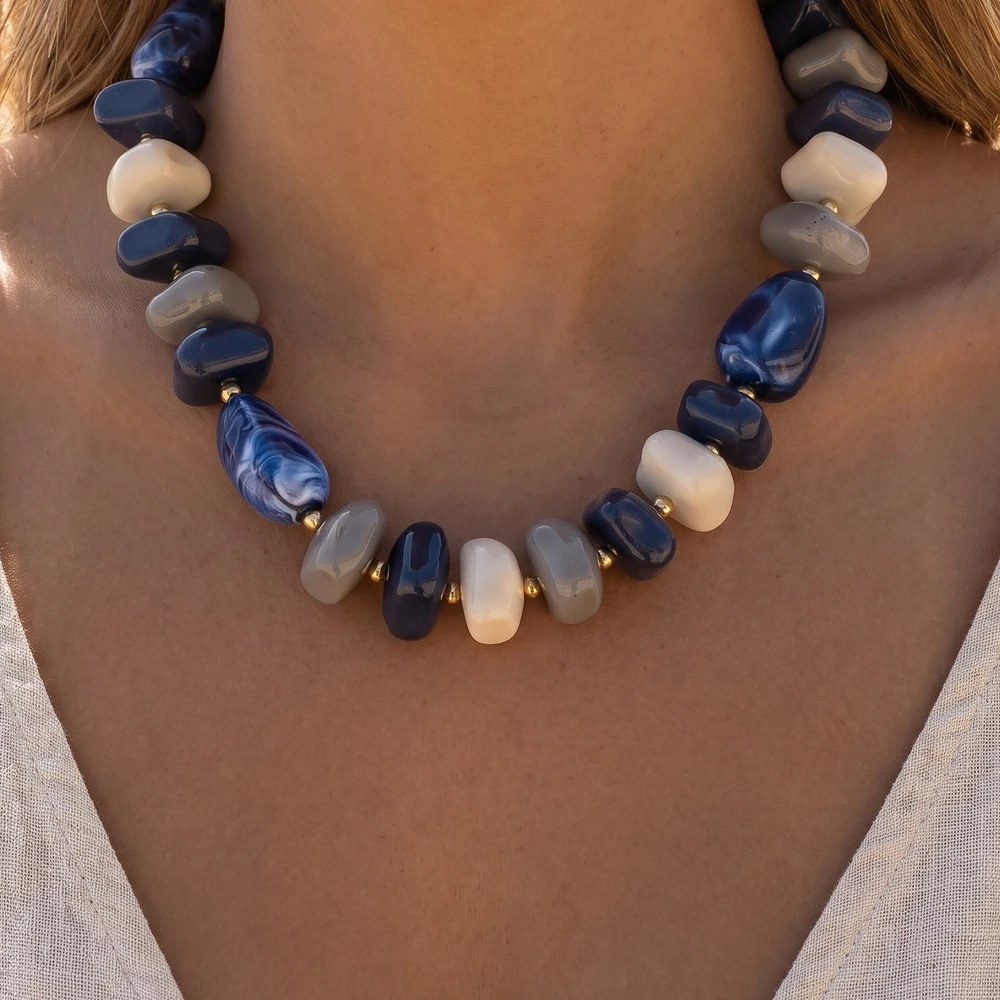 Chunky Marbled Nugget Bead Statement Necklace
