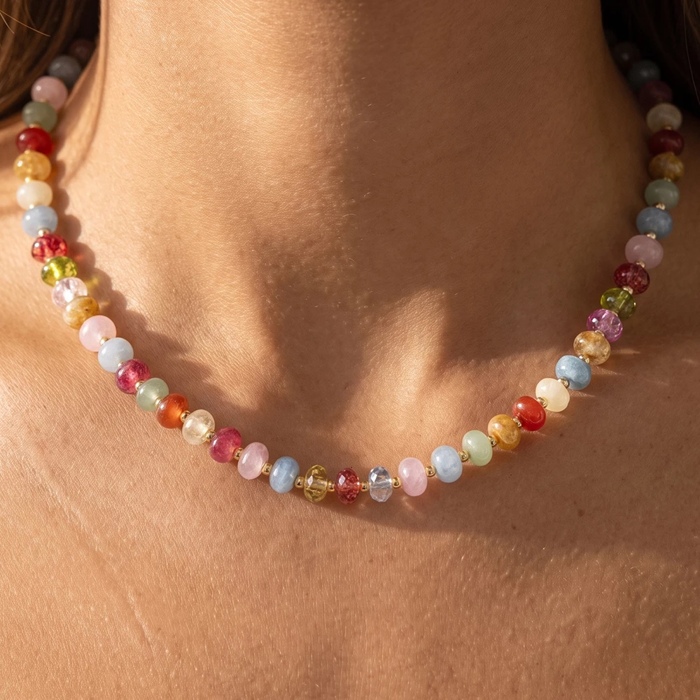Semi Precious Stone Rondelle Bead Necklace