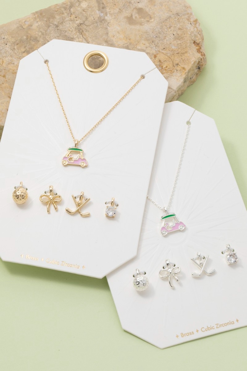 Assorted Five Piece Golf Theme Charms Necklace