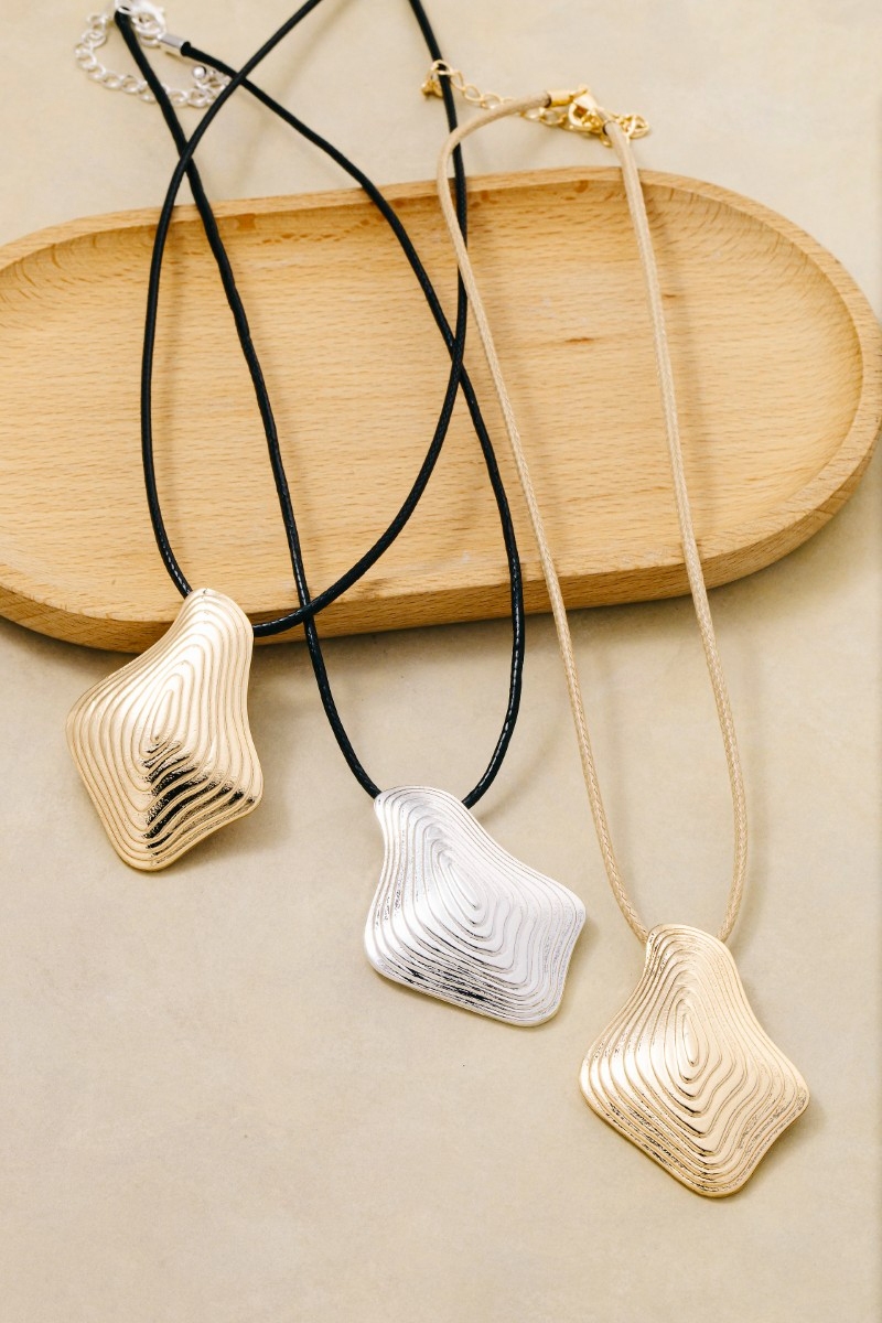 Gold Abstract Pendant Cord Necklace