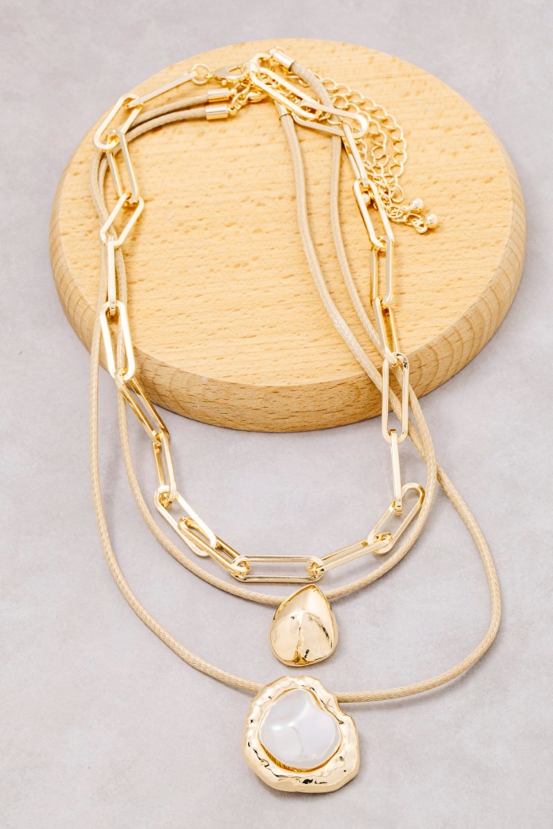Nugget Pearl Pendant Layered Chain Necklace