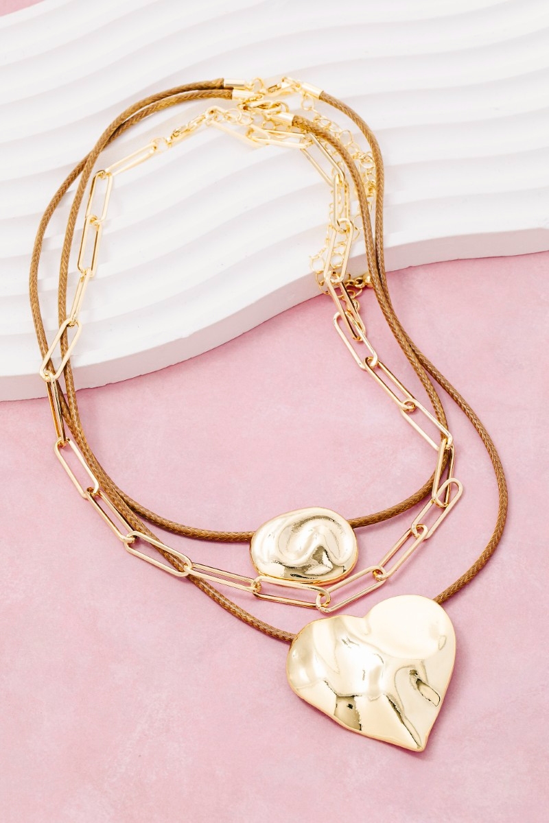 Three Layered Large Heart Pendant Necklace
