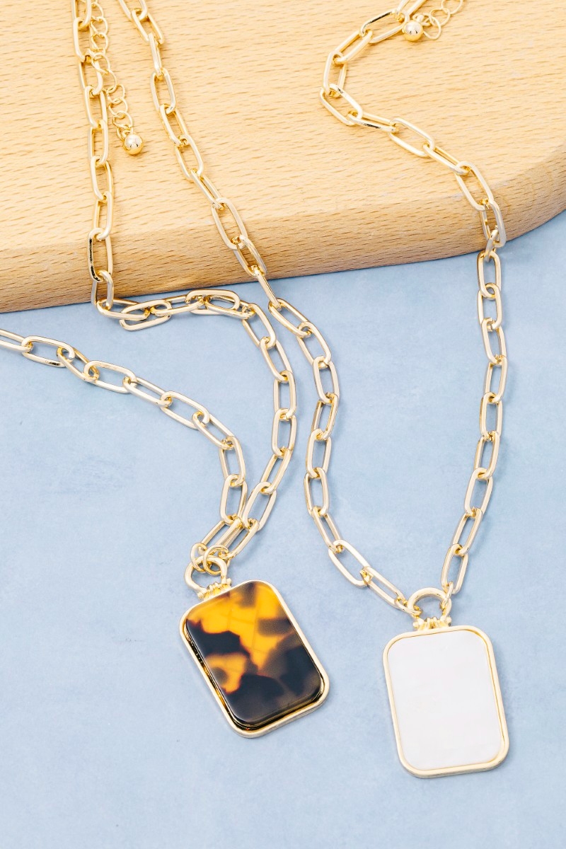 Rectangle Mother Of Pearl Pendant Necklace