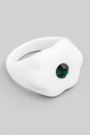 Floral Resin Emerald Rhinestone Fashion Ring