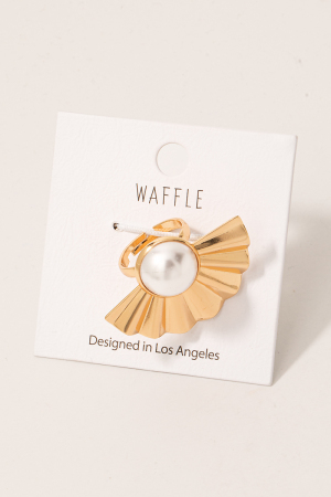 Pearl Stud Metallic Fan Open Band Ring