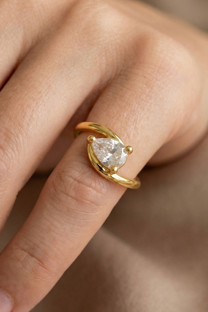 Gold Dipped Cz Teardrop Pear Pinky Ring