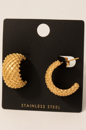 Stainless Steel Mesh Pattern Wide Hoop Earrings