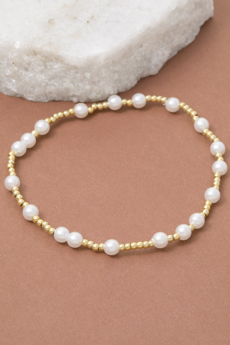 Stainless Steel Round Pearl Beaded Bracelet