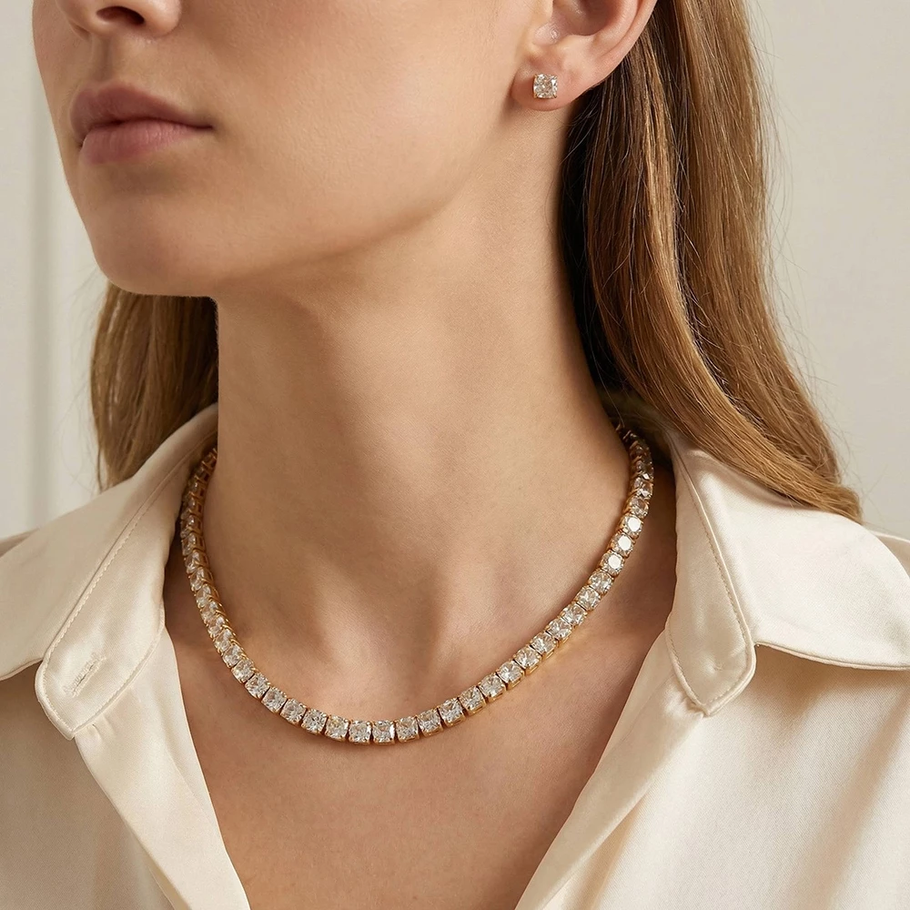Cubic Zirconia Stud Chain Necklace Set