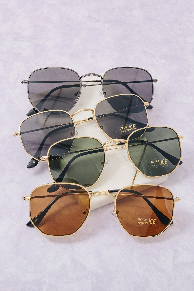 Metal Frame Round Lens Sunglasses Set