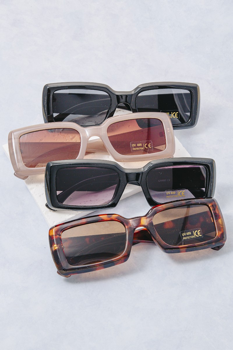 Thick Frame Rectangle Sunglasses Set
