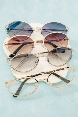 Oval Lens Metal Frame Sunglasses Set