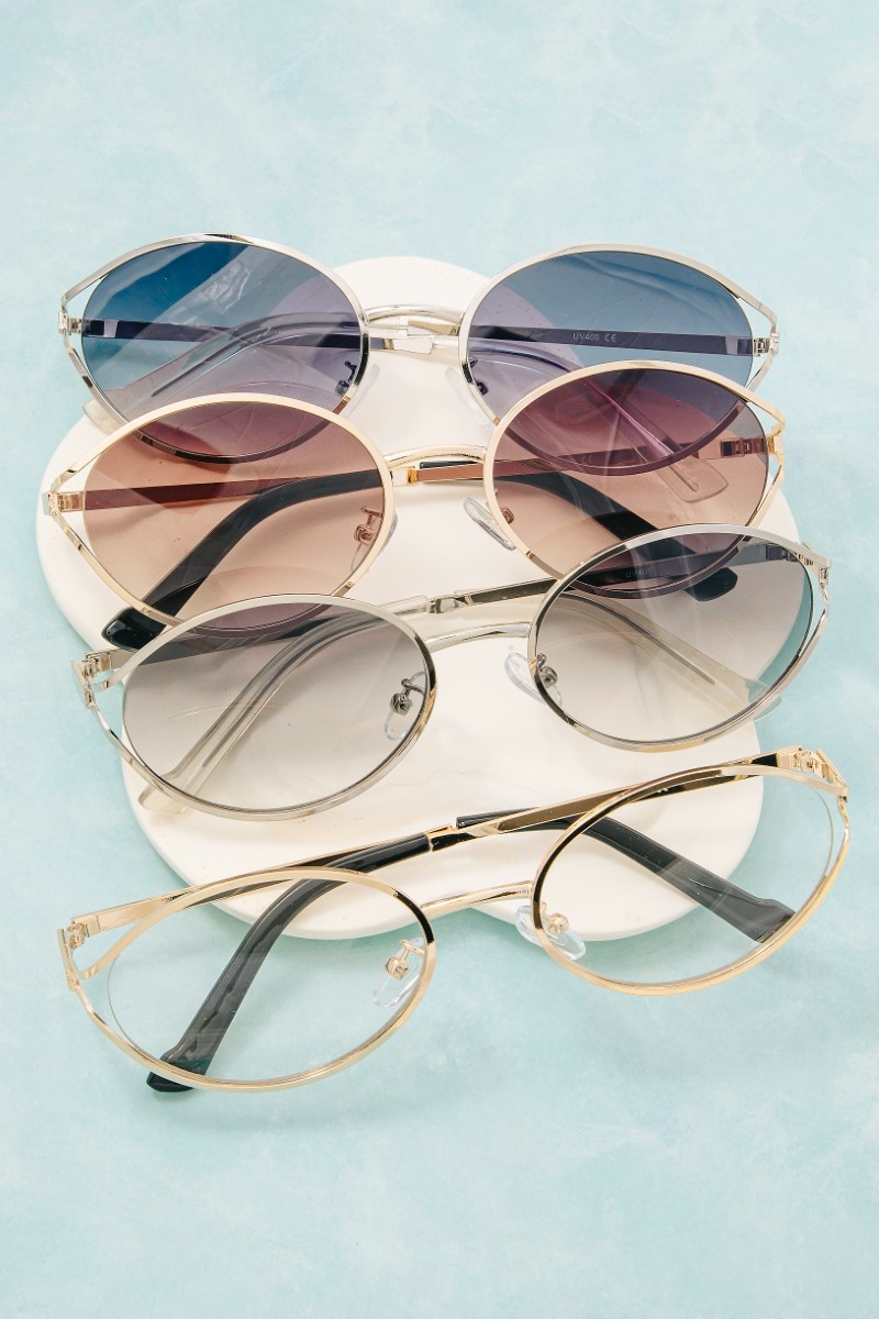 Oval Lens Metal Frame Sunglasses Set